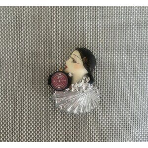 Vintage Art Deco Style Fancy Woman Brooch Pin Watch Rhinestones Acrylic Details